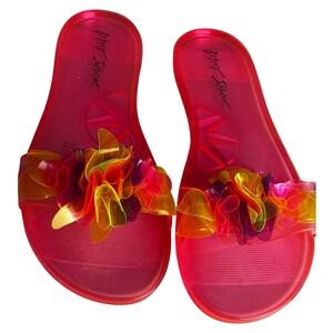 Betsey Johnson Evviee Pink Jelly Slide Sandals Floral Ruffle Womens 9 EVV101S5